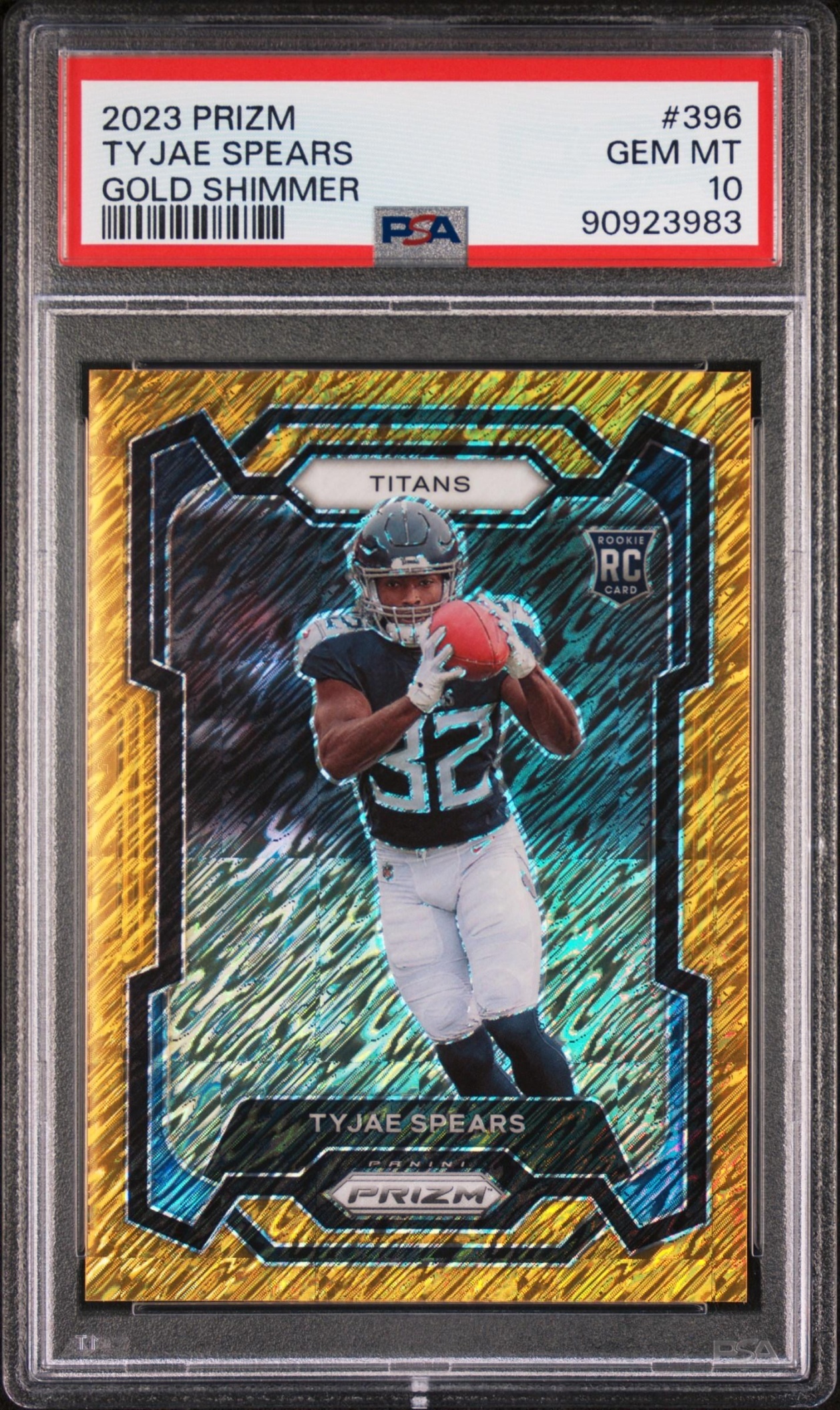 Card image for 2023 Panini Football Prizm Tyjae Spears Orange Wave /60 #396 RC Tennessee Titans