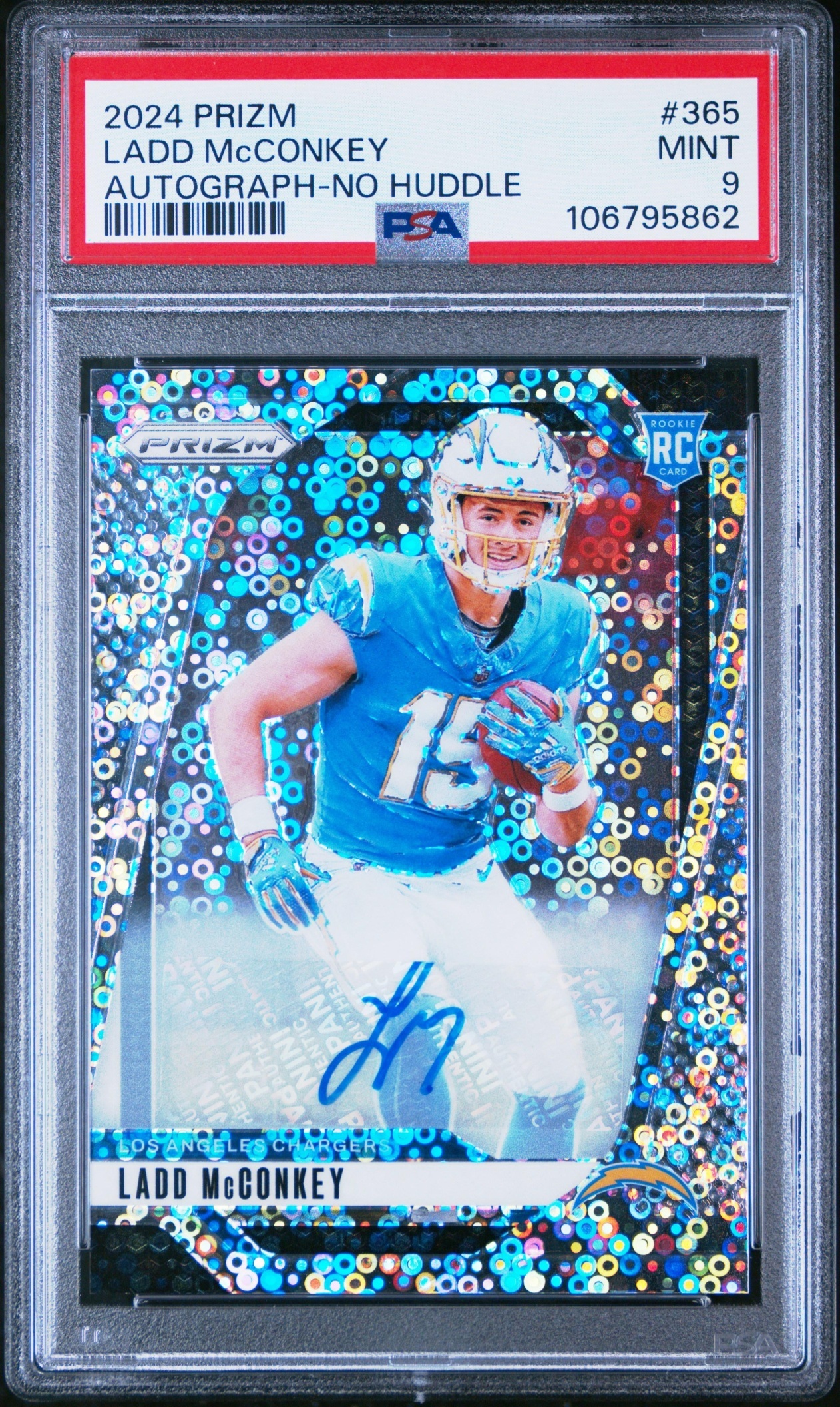 Card image for 2024 Panini Prizm Ladd McConkey Auto No Huddle #365 RC Chargers
