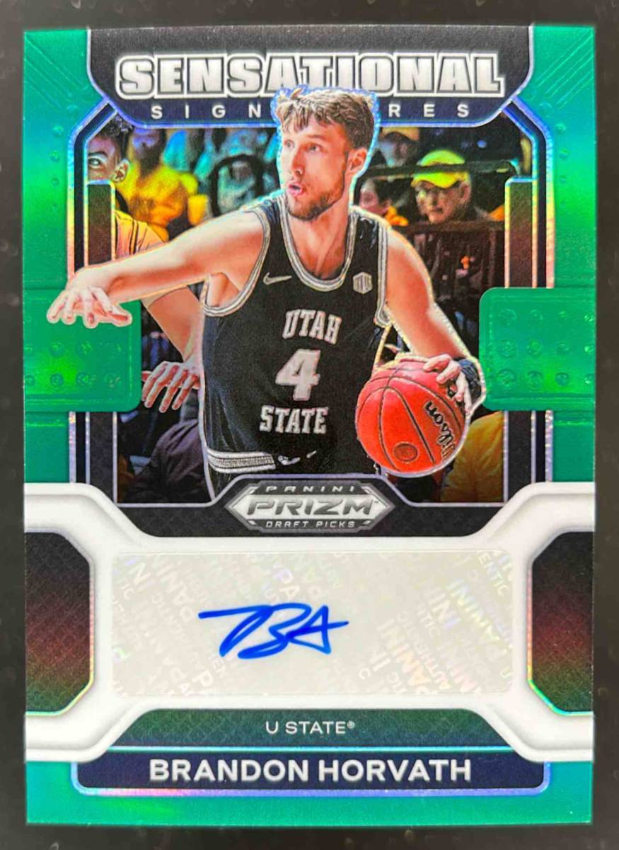 Card image for 2022-23 Panini Prizm Draft Picks Brandon Horvath Sensational Signatures Prizms Green #SS-BHO Auto