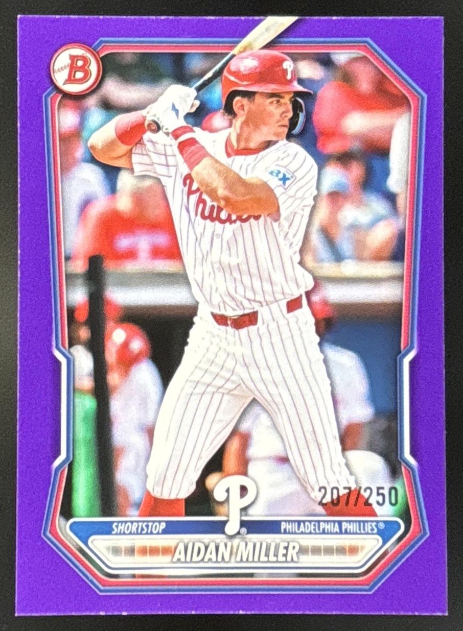 Card image for Aidan Miller 2026 Bowman Purple Border /250 Prospects Philadelphia Phillies