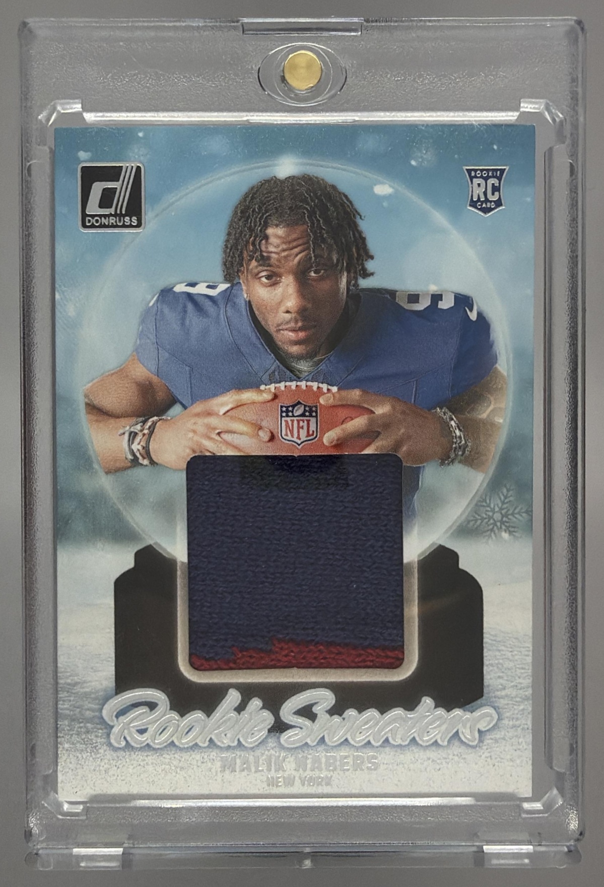 Card image for 2024 Panini Donruss Malik Nabers Rookie Holiday Sweater #RHS-MNA MEM RC Giants