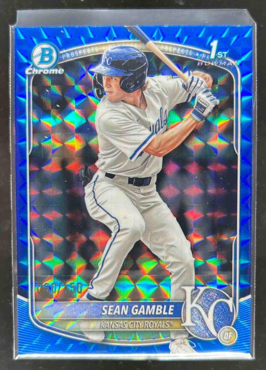 Card image for Sean Gamble 2025 Bowman Draft Chrome Blue Geometric Refractor /150