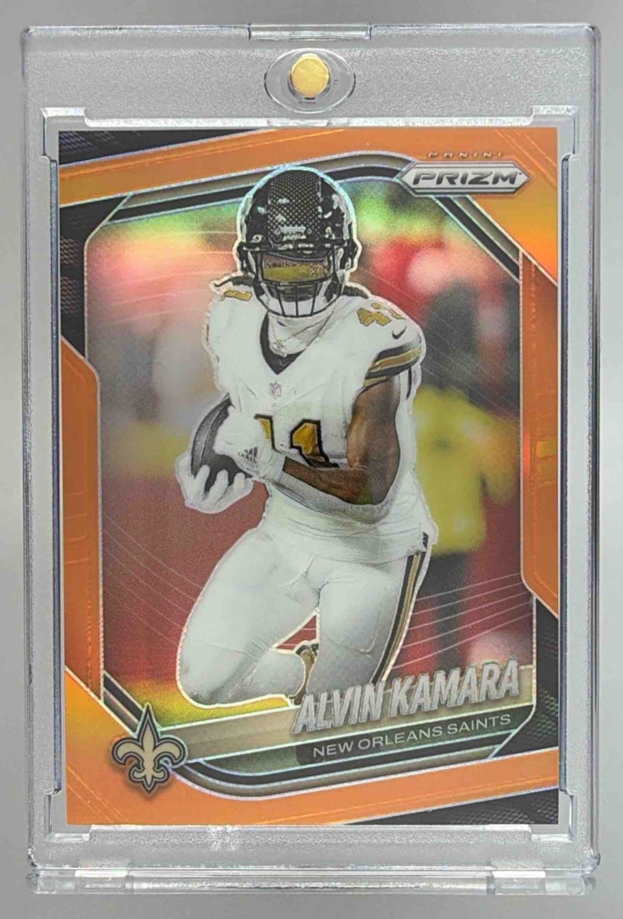 Card image for 2025 Panini Football Prizm Alvin Kamara Orange /249 #190 New Orleans Saints