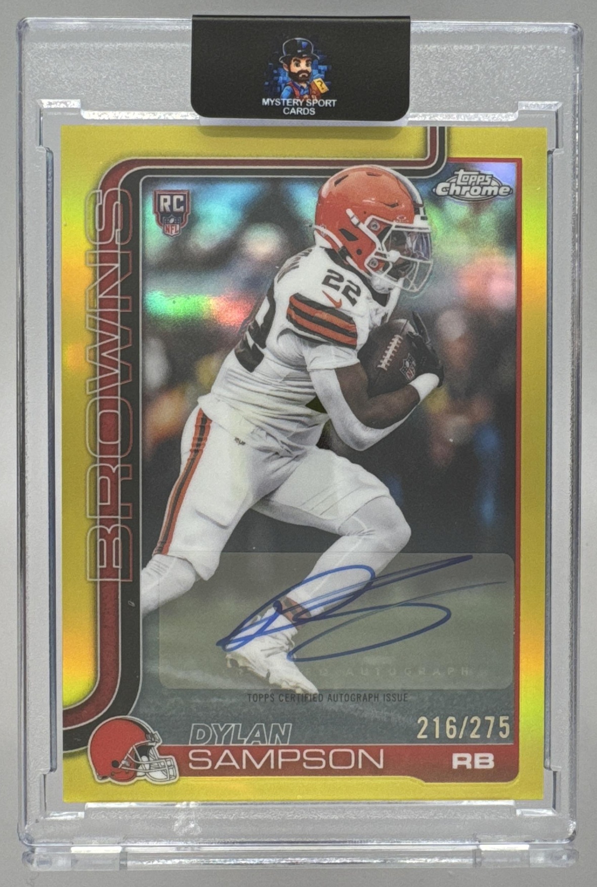 Card image for 2025 Topps Chrome Dylan Sampson Rookie Auto Yellow Refractor /275 #RA-DSA RC Browns