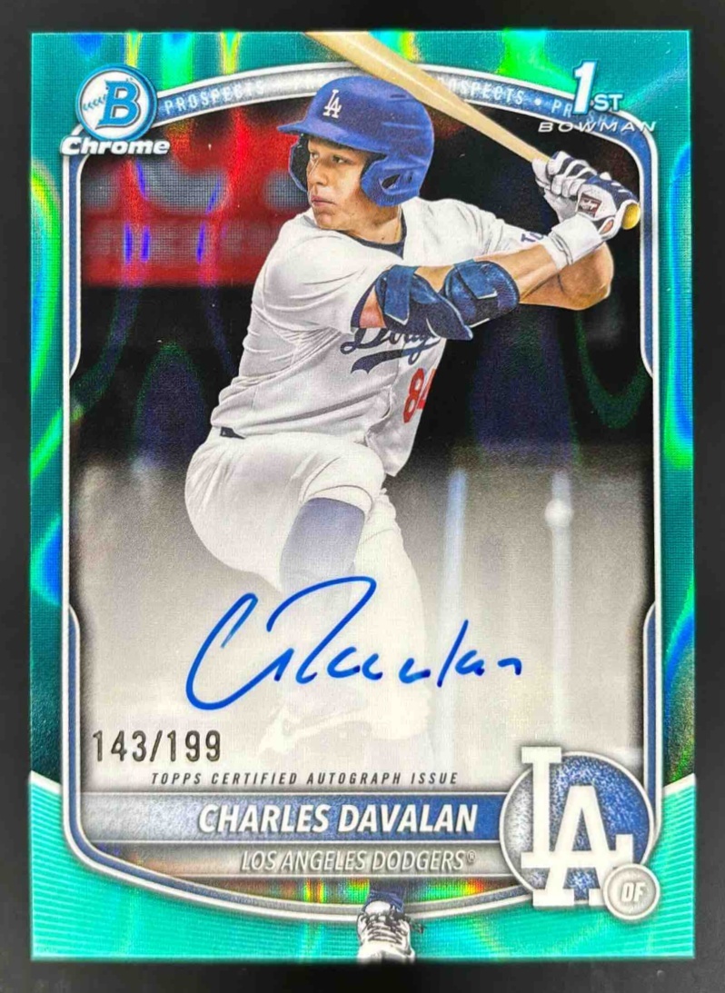 Card image for 2025 Bowman Draft Charles Davalan Chrome Auto Aqua Lava Refractor /199 1st Prospect