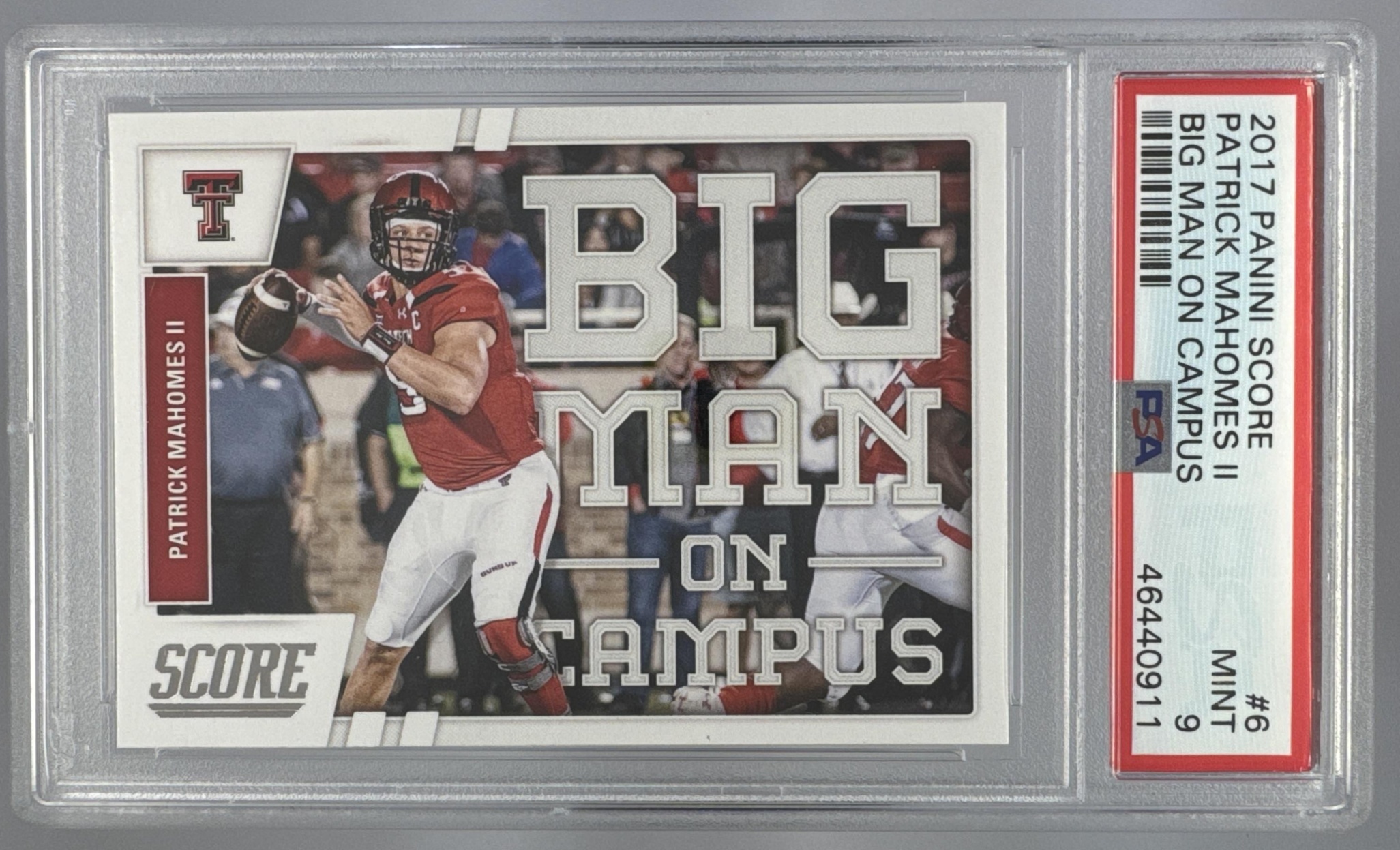 Card image for 2017 Panini Football Score Patrick Mahomes II Big Man on Campus #6 RC
