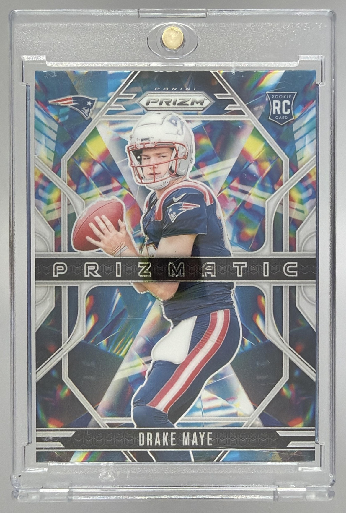 Card image for 2024 Panini Prizm Drake Maye Prizmatic Silver #2 RC Patriots