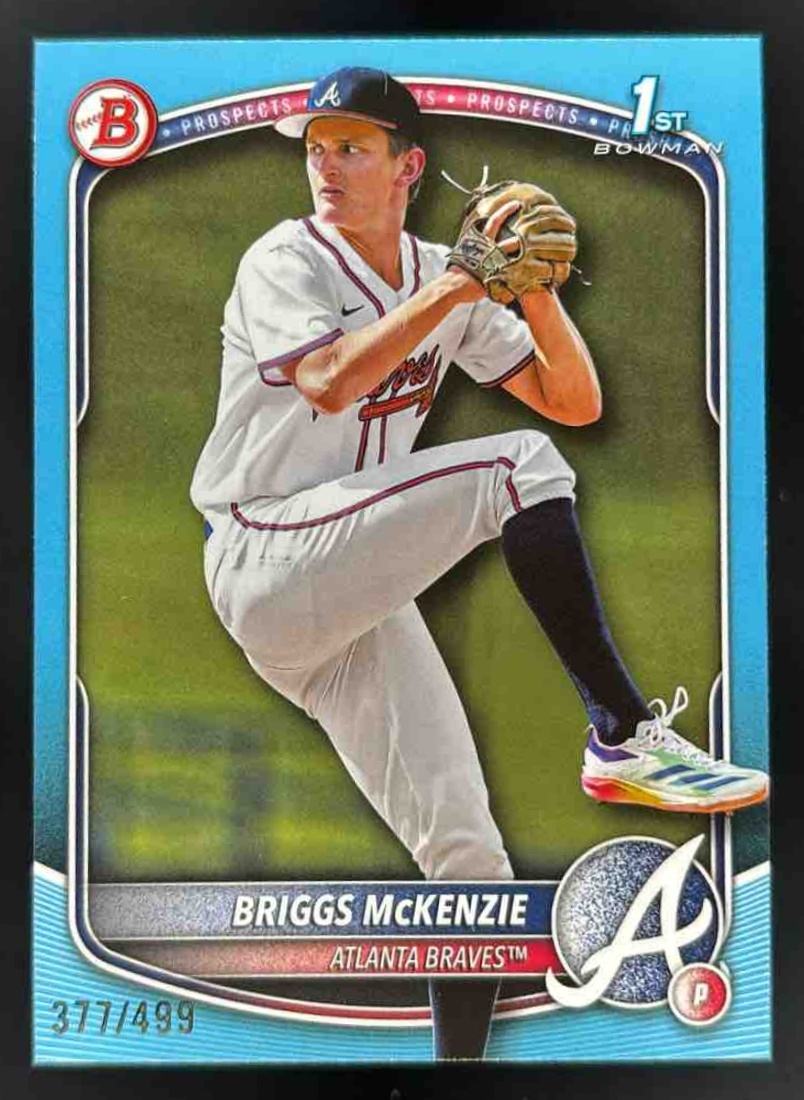 Card image for 2025 Bowman Draft Briggs McKenzie Sky Blue Border /499 #BD-81 Braves