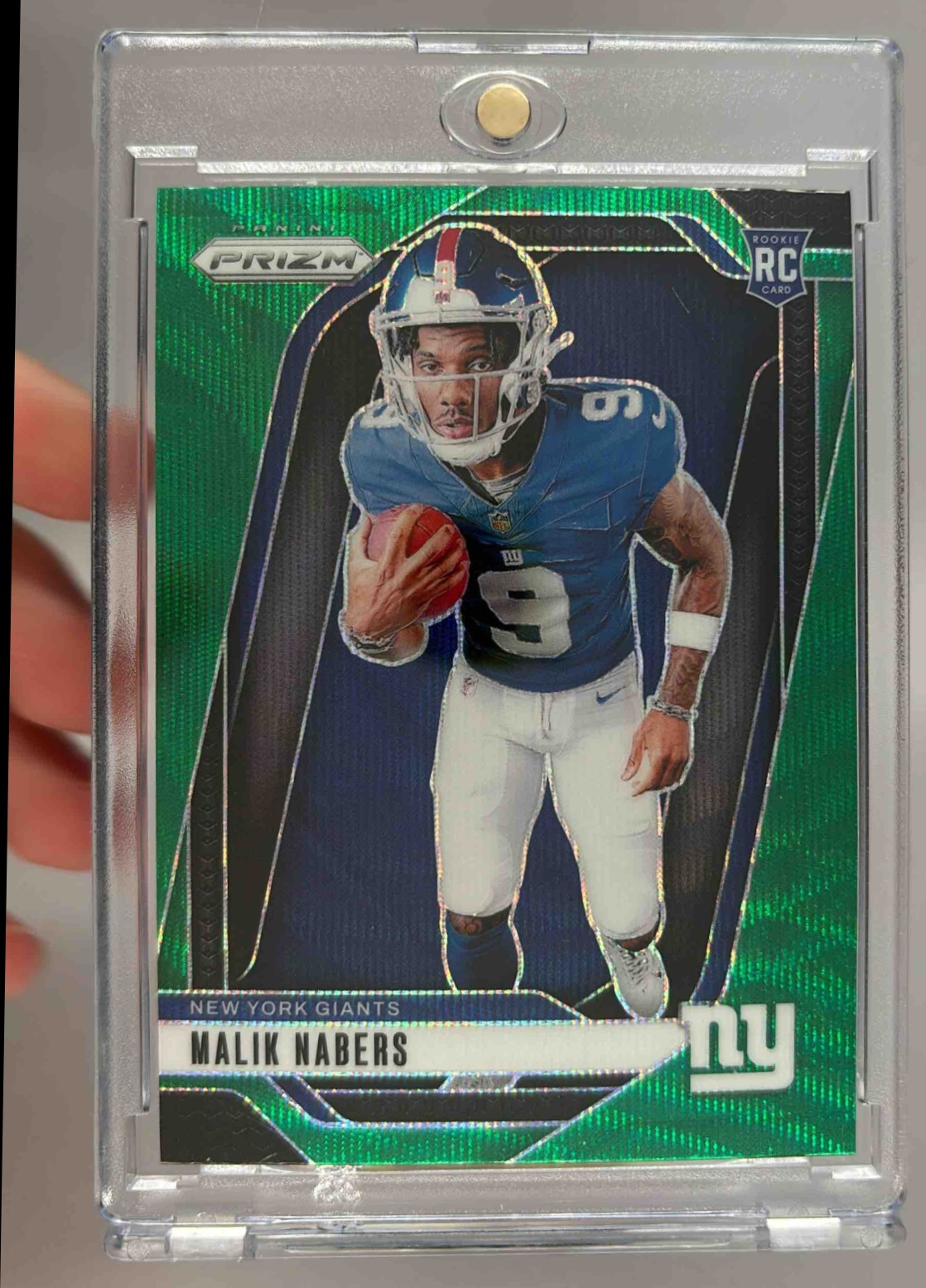 Card image for 2024 Panini Prizm Malik Nabers Rookie Variations Green Wave #28 RC VAR Giants