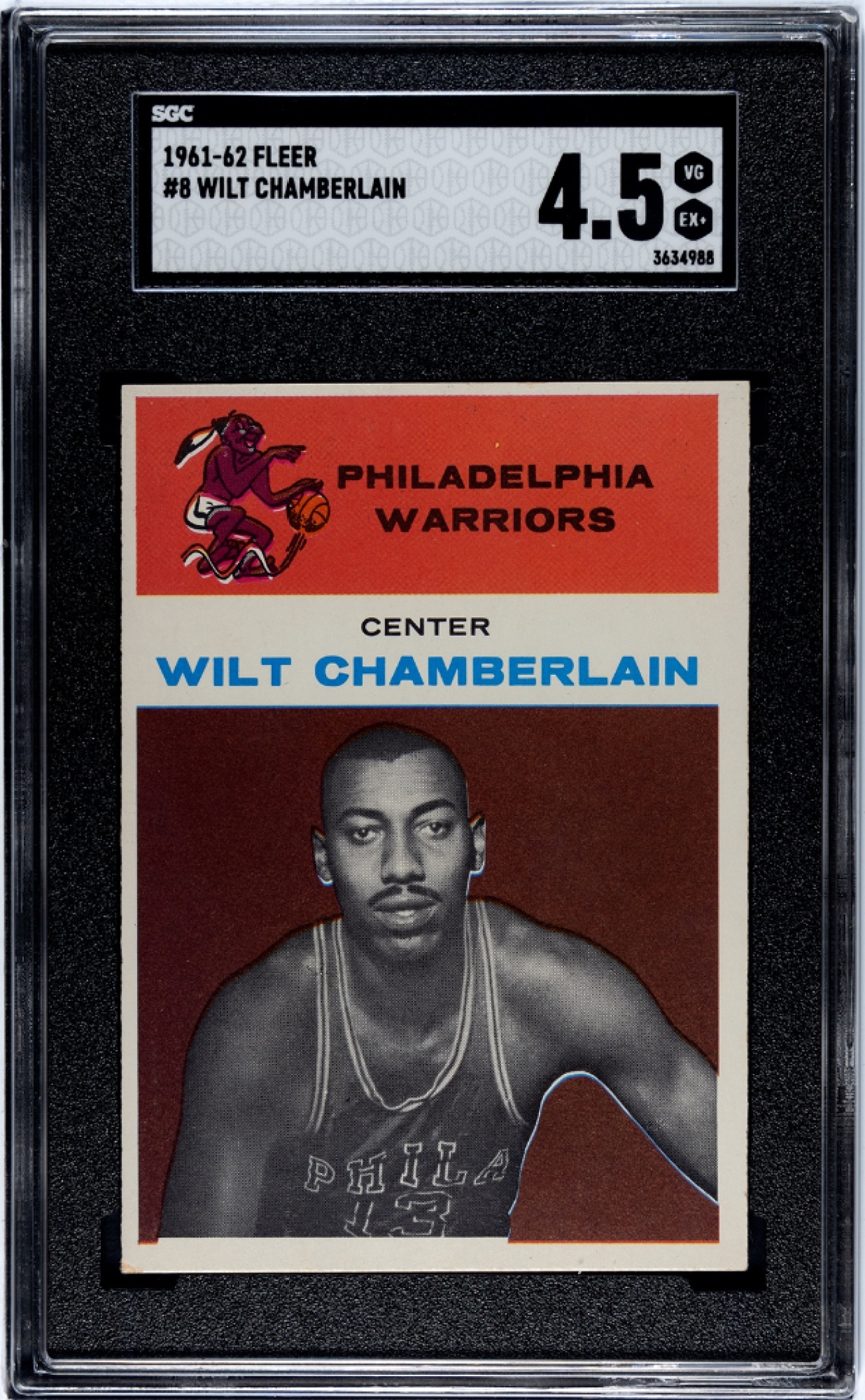 1961-62 Fleer Basketball Wilt Chamberlain #8 RC SGC 4.5