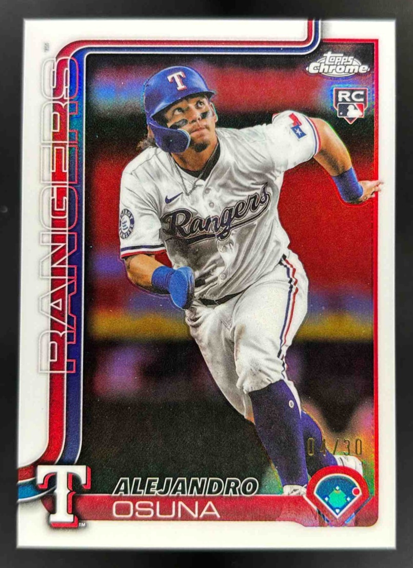 Card image for 2025 Topps Chrome Update Alejandro Osuna White Refractor /30 #USC174 RC Rangers