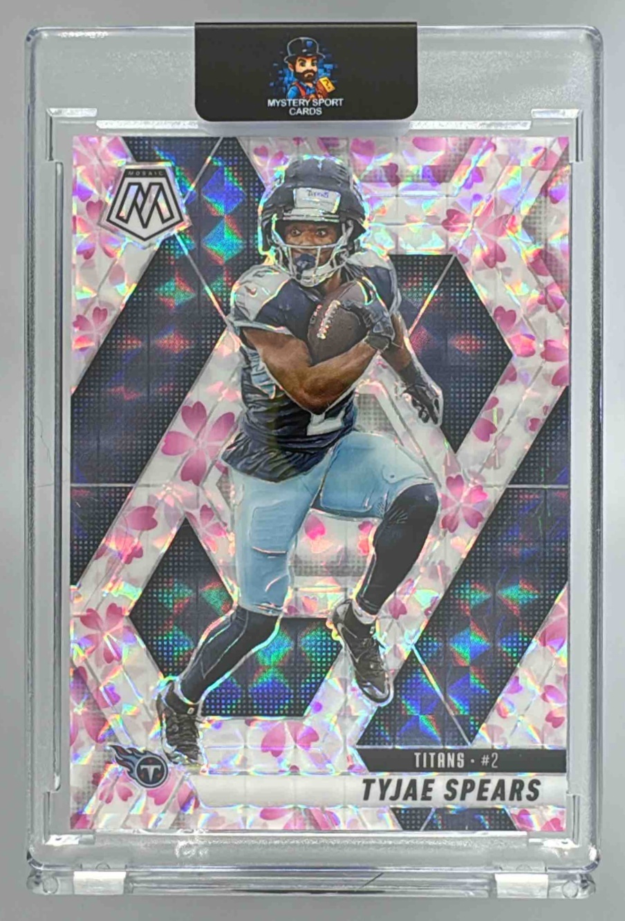 Card image for 2025 Panini Mosaic Tyjae Spears Choice Cherry Blossom Prizm /20 #69 Titans