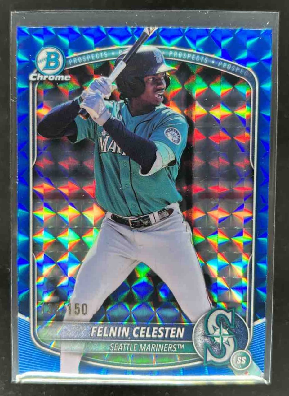 Card image for Felnin Celesten 2025 Bowman Draft Chrome Blue Geometric Refractor /150
