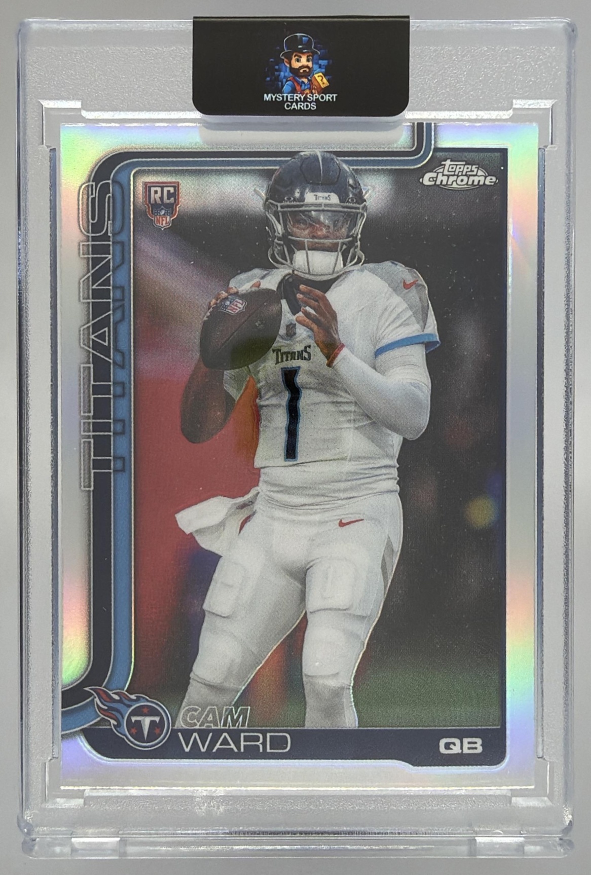 Card image for 2025 Topps Football Chrome Cam Ward Rookie Refractor #314 RC Tennessee Titans