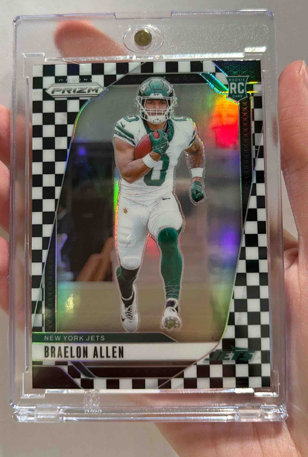 Card image for 2024 Panini Prizm Braelon Allen Black and White Checker #311 RC Jets
