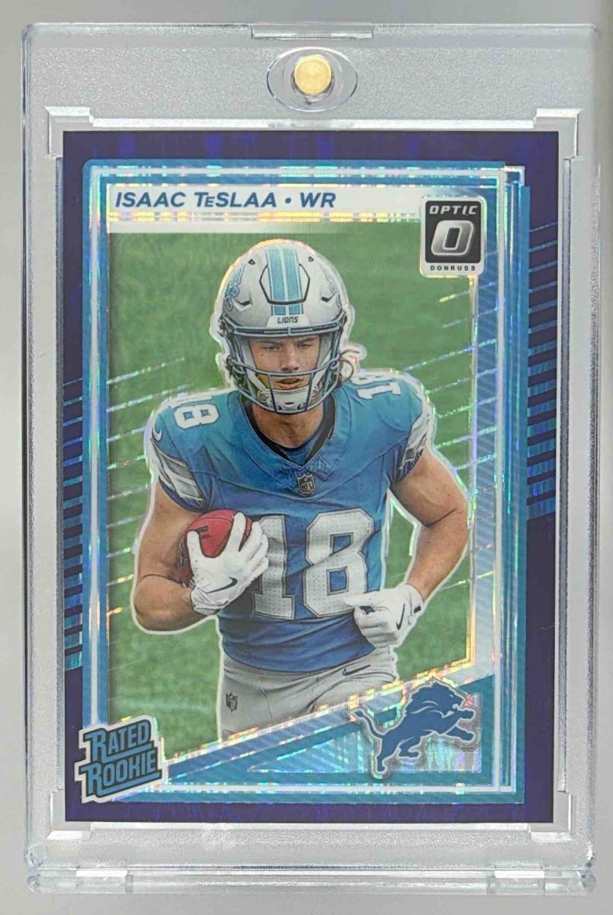 Card image for 2025 Panini Football Donruss Optic Isaac TeSlaa Rated Rookie #219 Detroit Lions