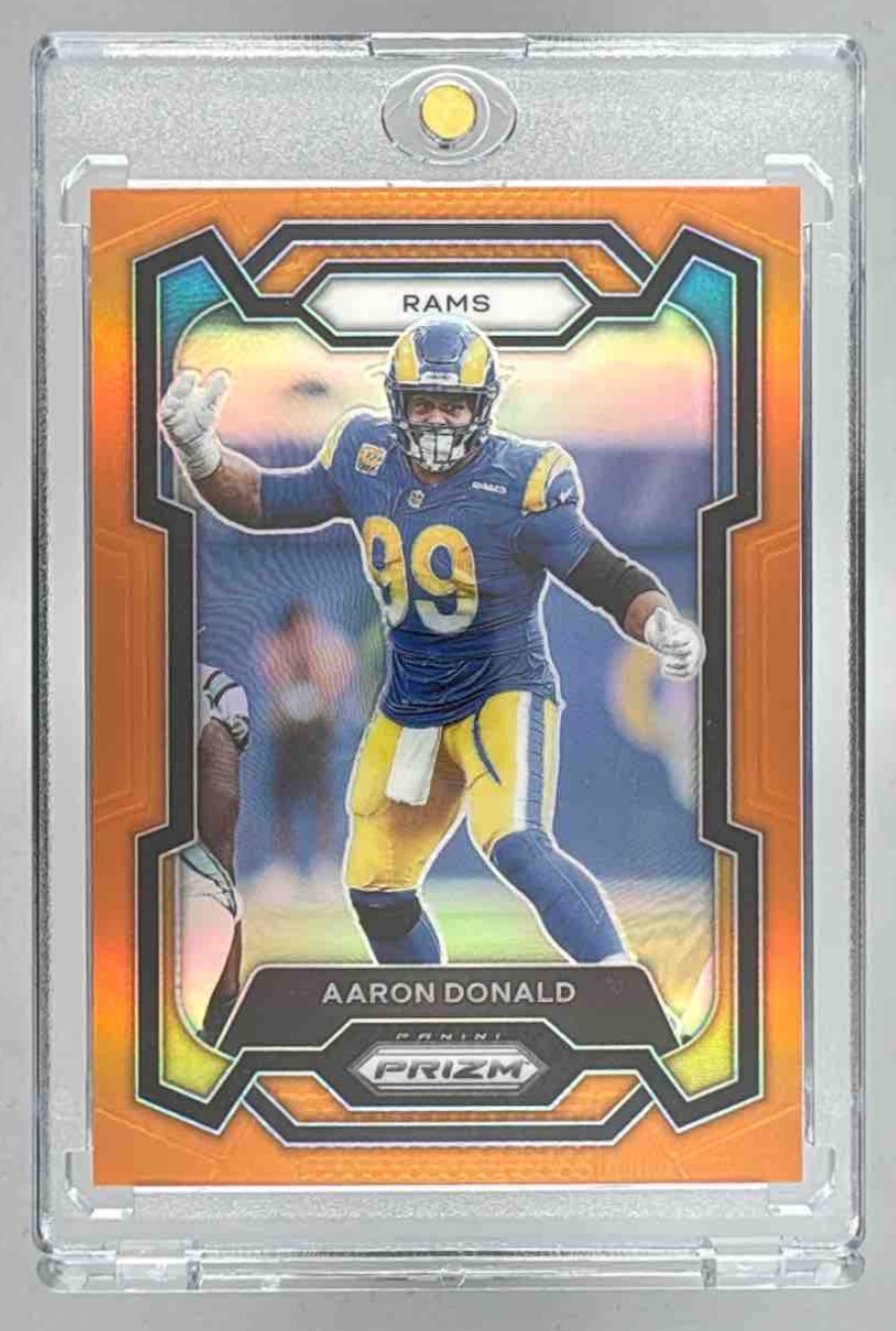 Card image for 2023 Panini Football Prizm Aaron Donald Orange /249 #162 Los Angeles Rams