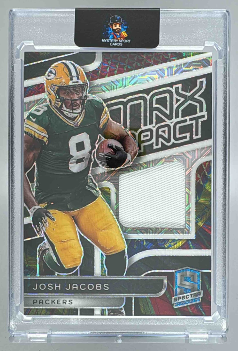 Card image for 2024 Panini Spectra Josh Jacobs Max Impact Meta /25 #MI-JJS Packers