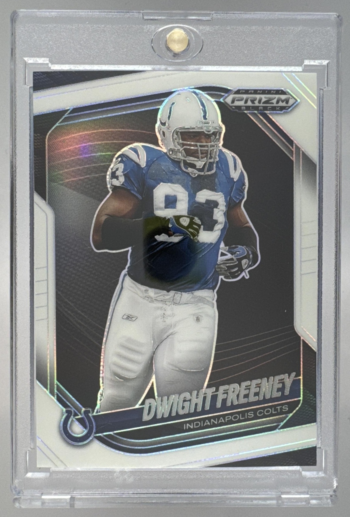 Card image for 2025 Panini Prizm Black Dwight Freeney White /175 #69 Colts