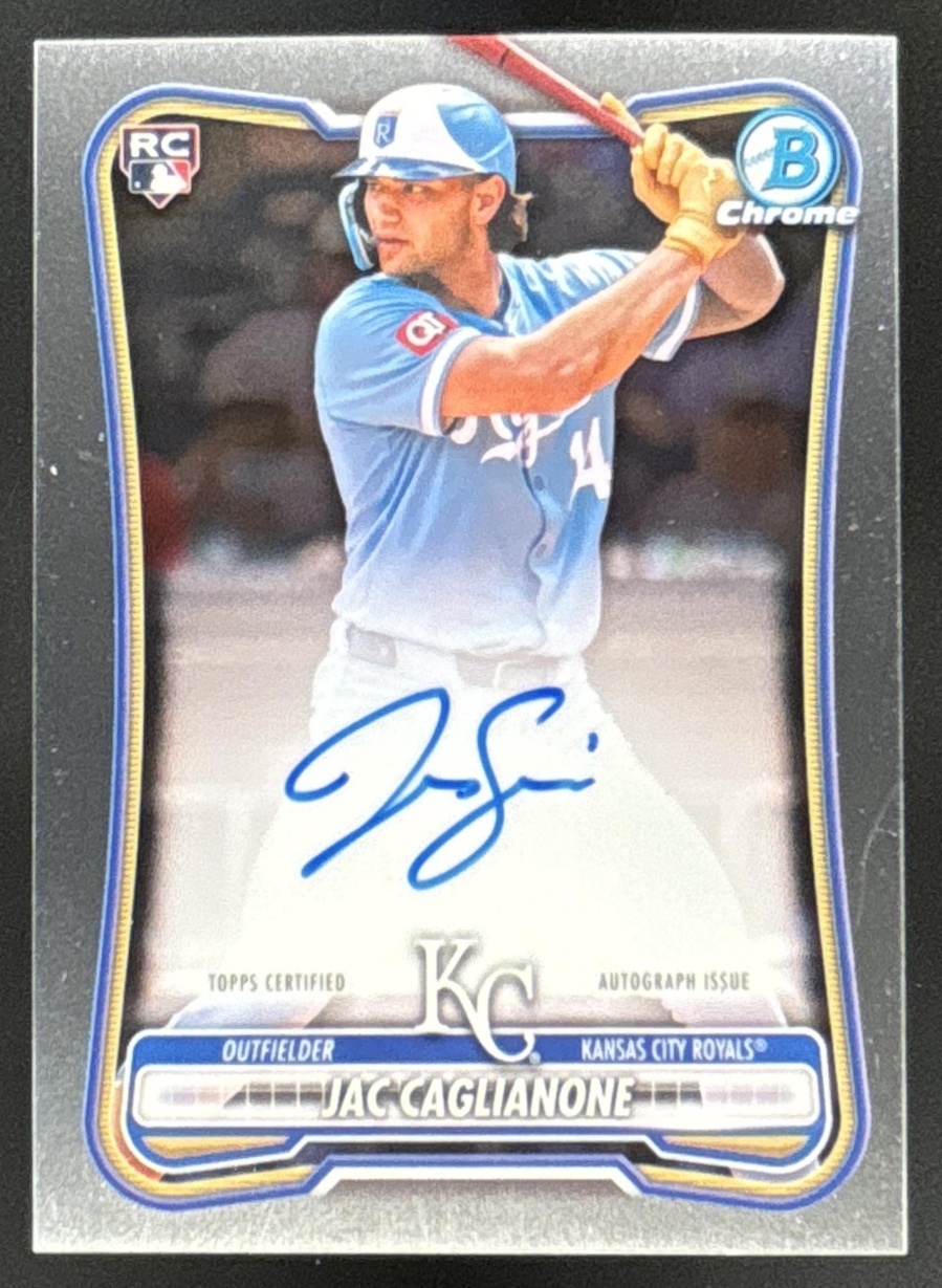 Card image for Jac Caglianone 2026 Bowman Chrome Rookie Auto Kansas City Royals