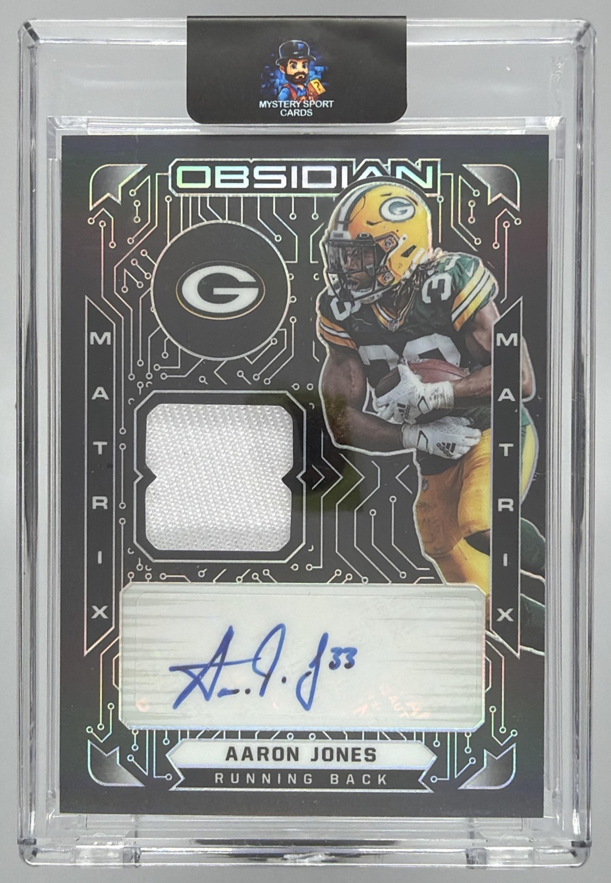 Card image for 2021 Panini Football Obsidian Aaron Jones Autos /25 #37 Auto Green Bay Packers