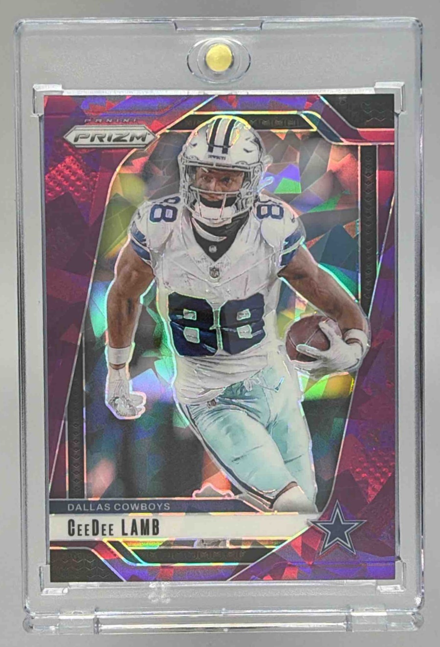 Card image for 2024 Panini Football Prizm CeeDee Lamb Purple Ice /225 #75 Dallas Cowboys