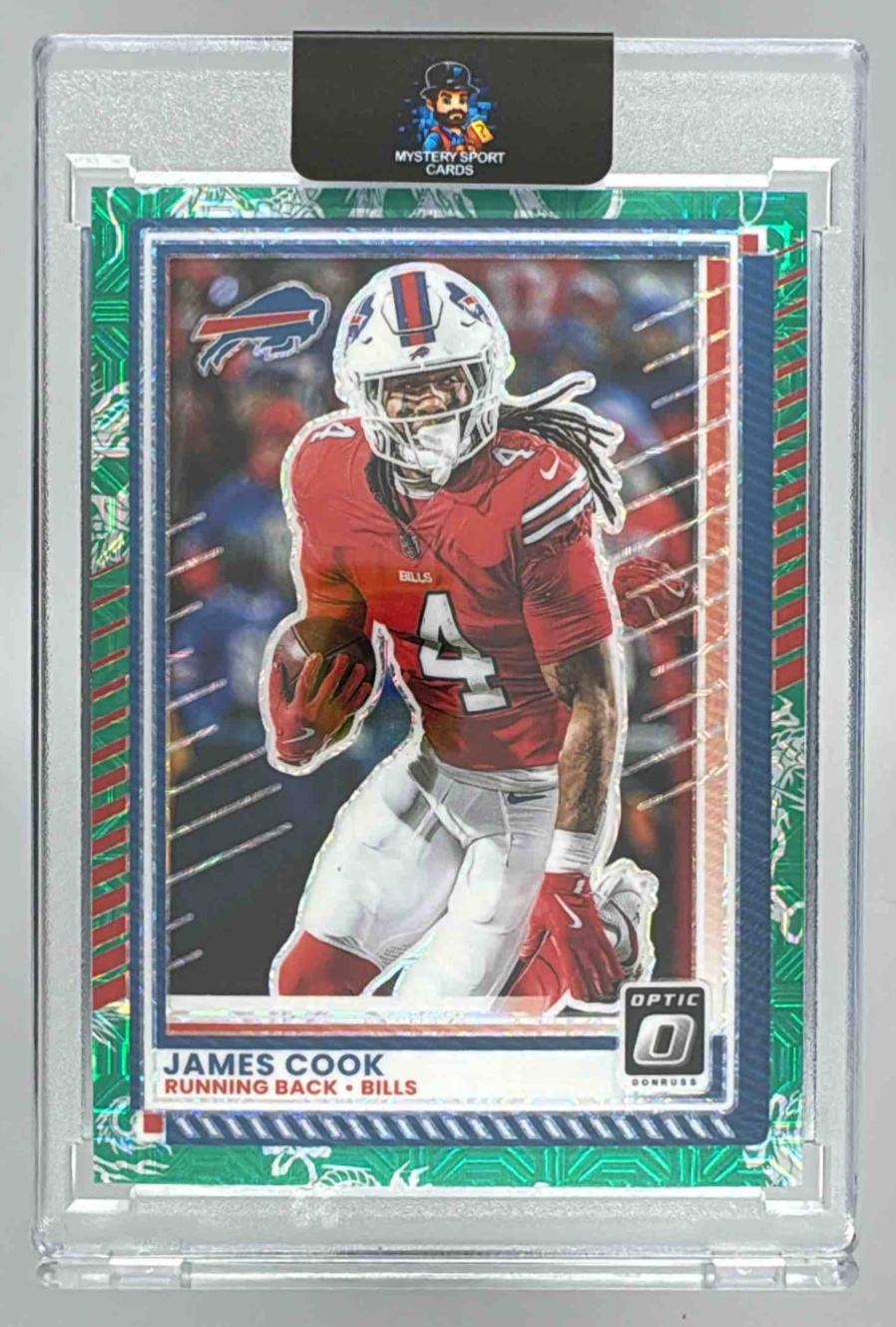Card image for 2025 Panini Donruss Optic James Cook Dragon Prizm /24 #138 Bills