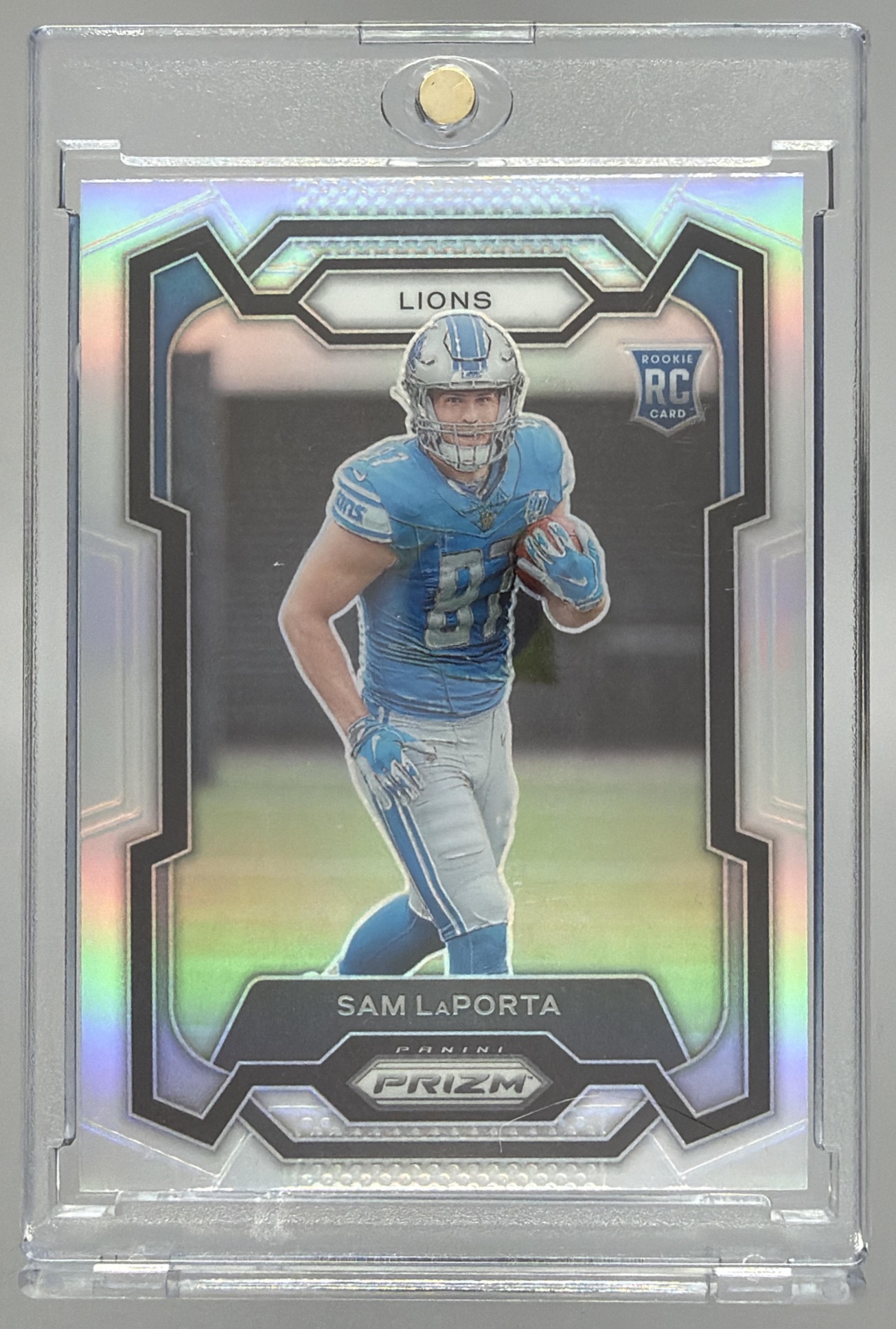 Card image for 2023 Panini Football Prizm Sam LaPorta Silver #332 RC Detroit Lions