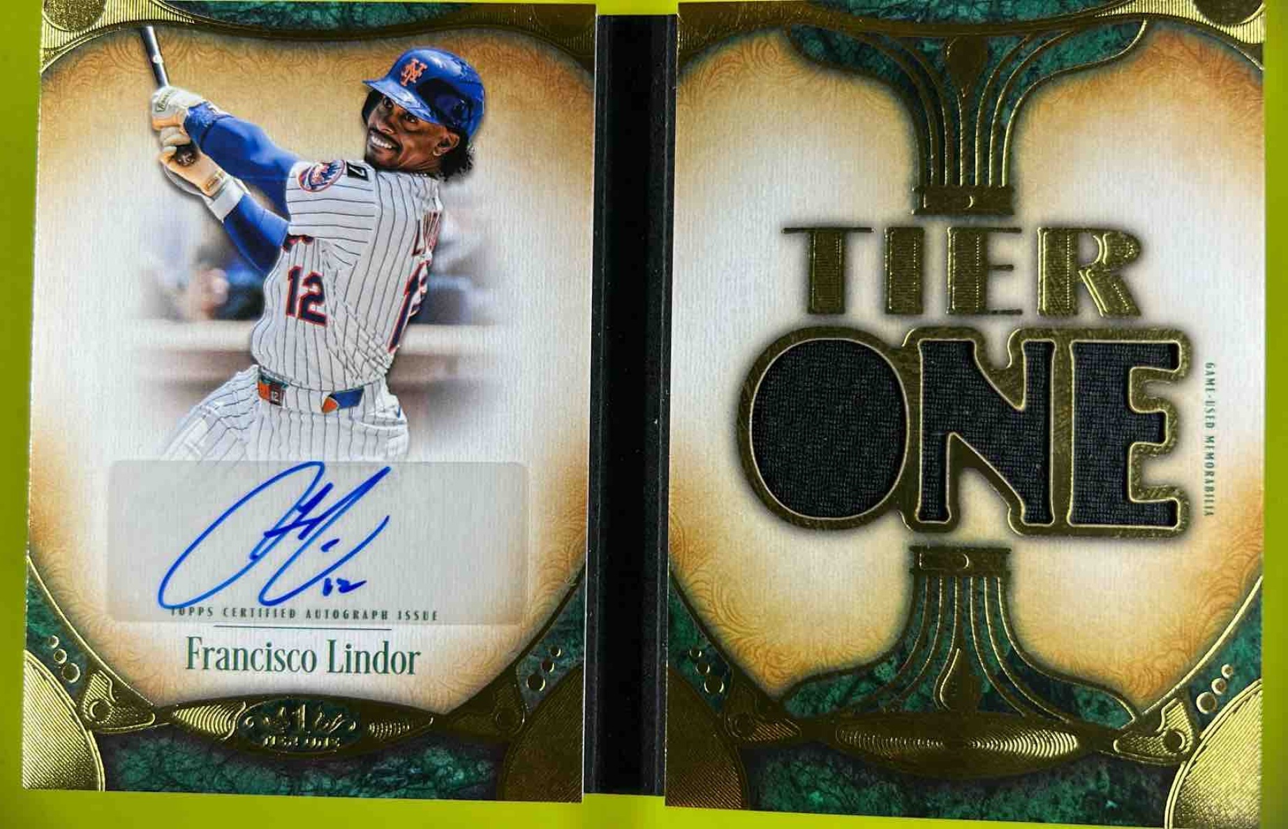 Card image for Francisco Lindor 2026 Topps Tier One Auto Relic Die Cut Book /49