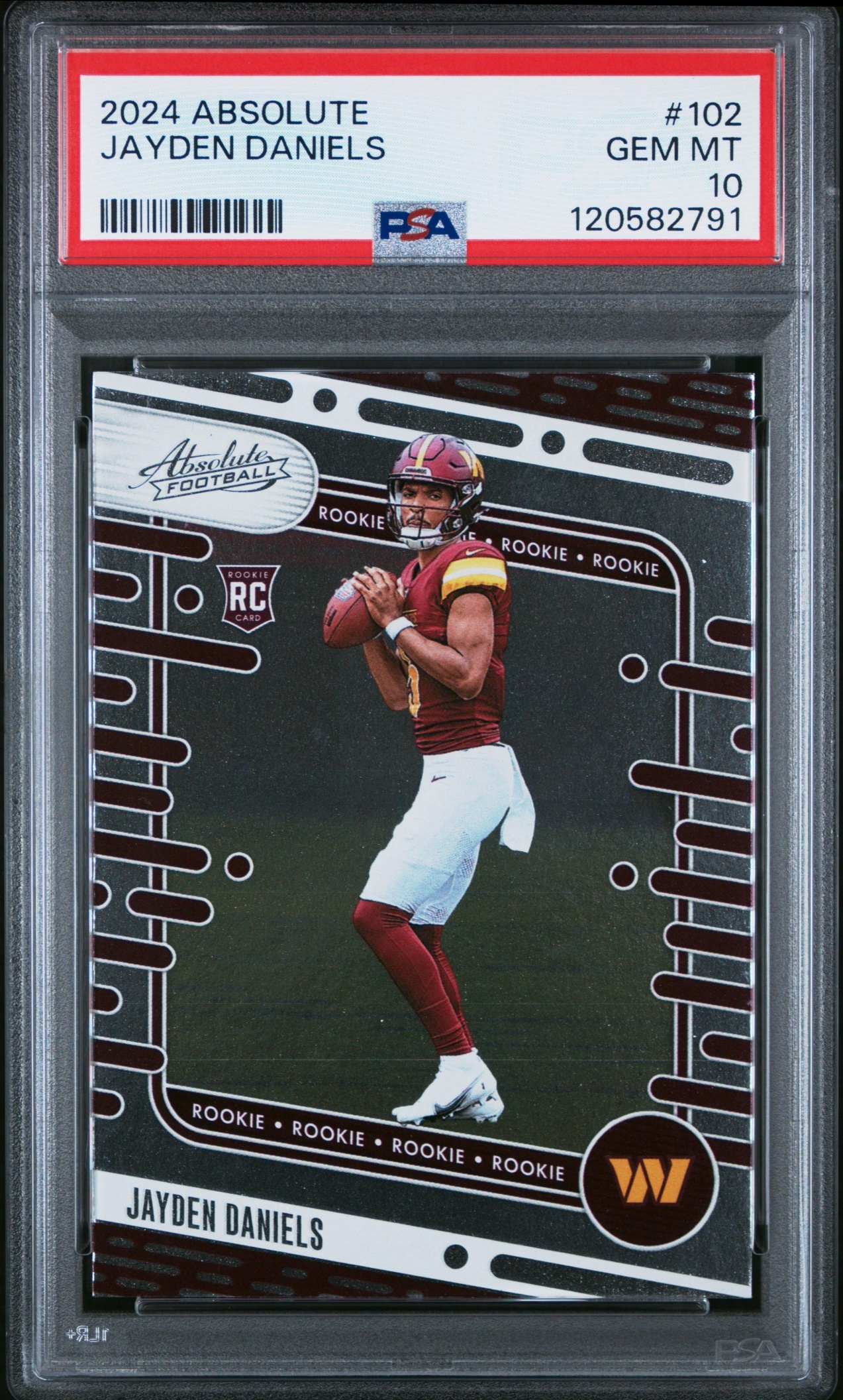 Card image for 2024 Panini Absolute Jayden Daniels Rookies #102 RC Commanders