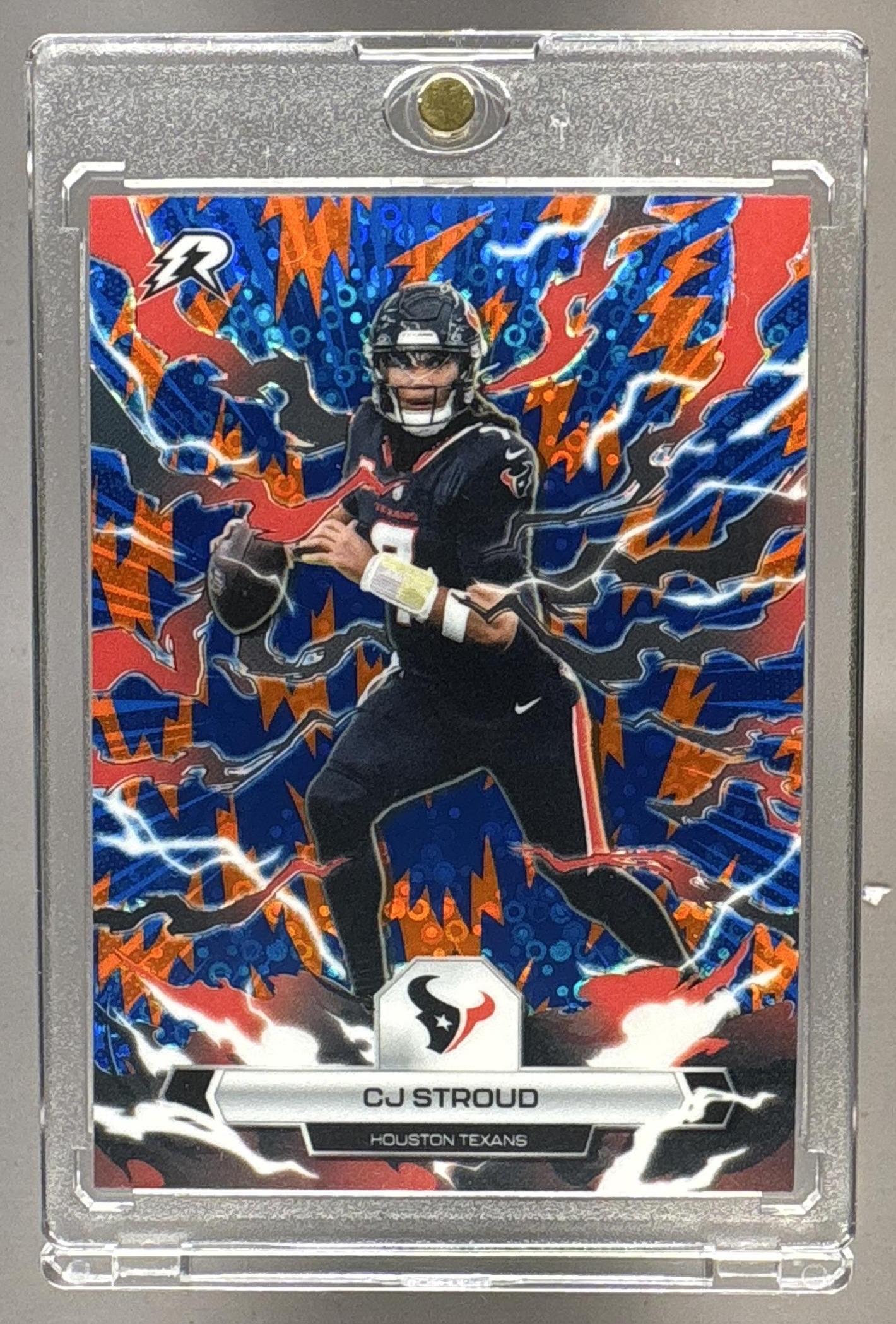 2025 TOPPS RESURGENCE CJ STROUD #38 BLUE AND ORANGE SPARK REFRACTOR TEXANS