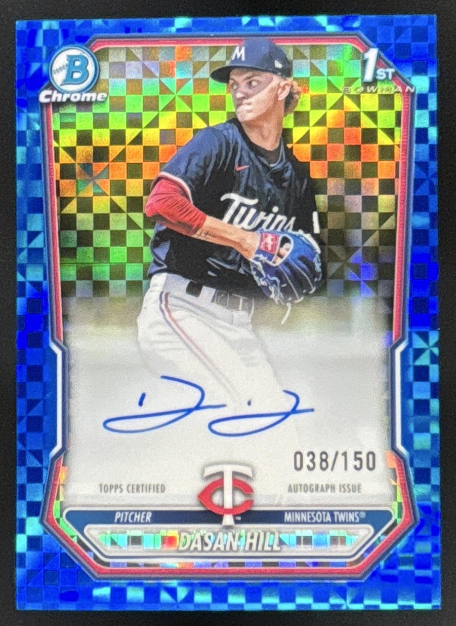 Card image for Dasan Hill 2026 Bowman Blue X-Fractor /150 Chrome Prospect Auto Minnesota Twins