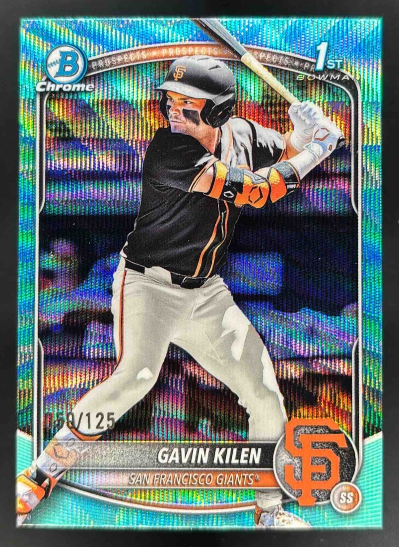 Card image for 2025 Bowman Draft Gavin Kilen Chrome Aqua Wave Refractor /125 #BDC-40 Giants