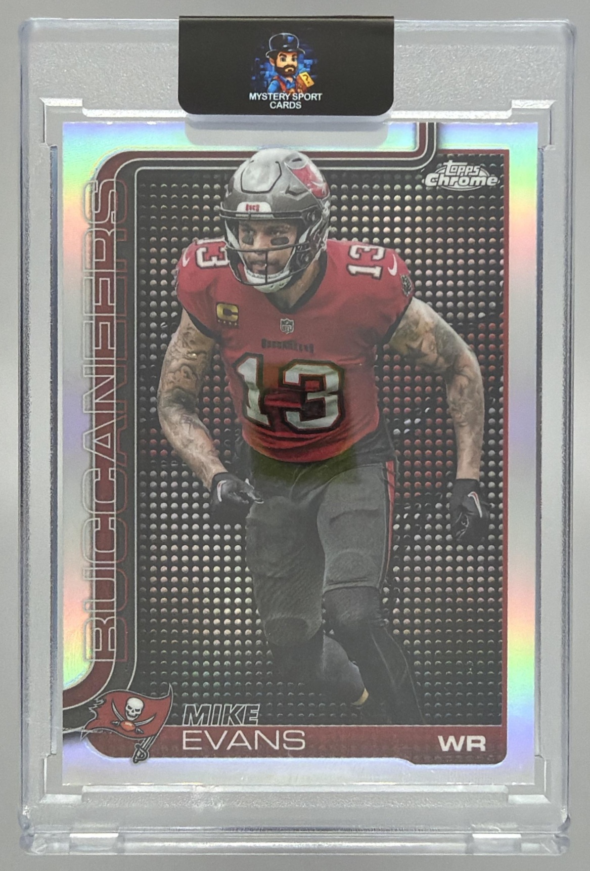 Card image for 2025 Topps Chrome Mike Evans Lightboard Logo Variation #282 Buccaneers