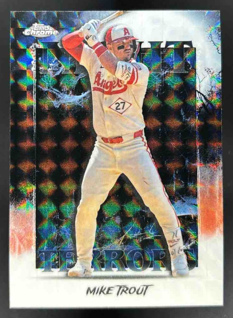 Card image for 2025 Topps Chrome Update Mike Trout Night Terrors Geometric Refractor