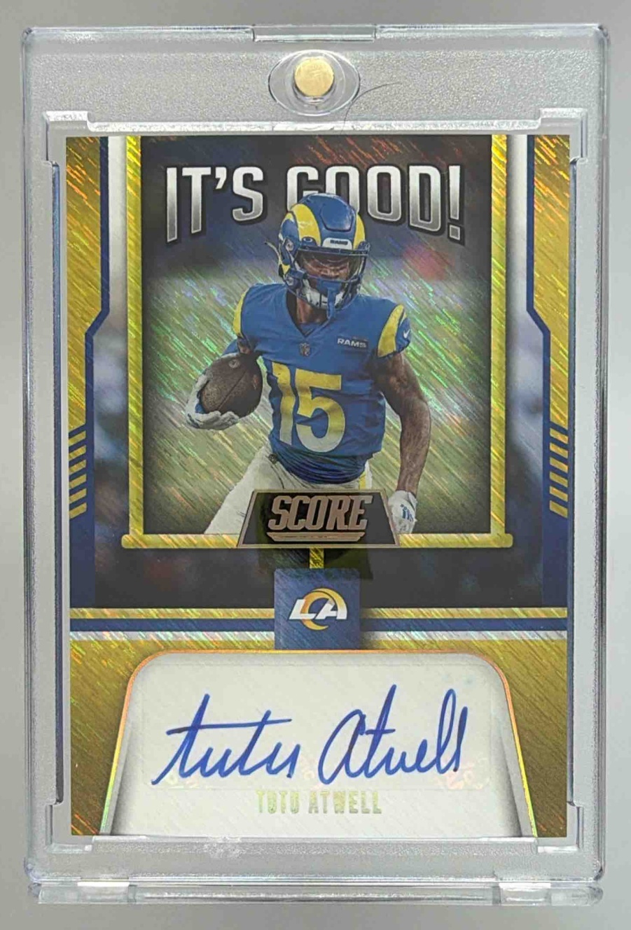 Card image for 2021 Panini Contenders Optic Tutu Atwell Rookie Patch Auto Orange /25 #RPA-TAT RC Rams