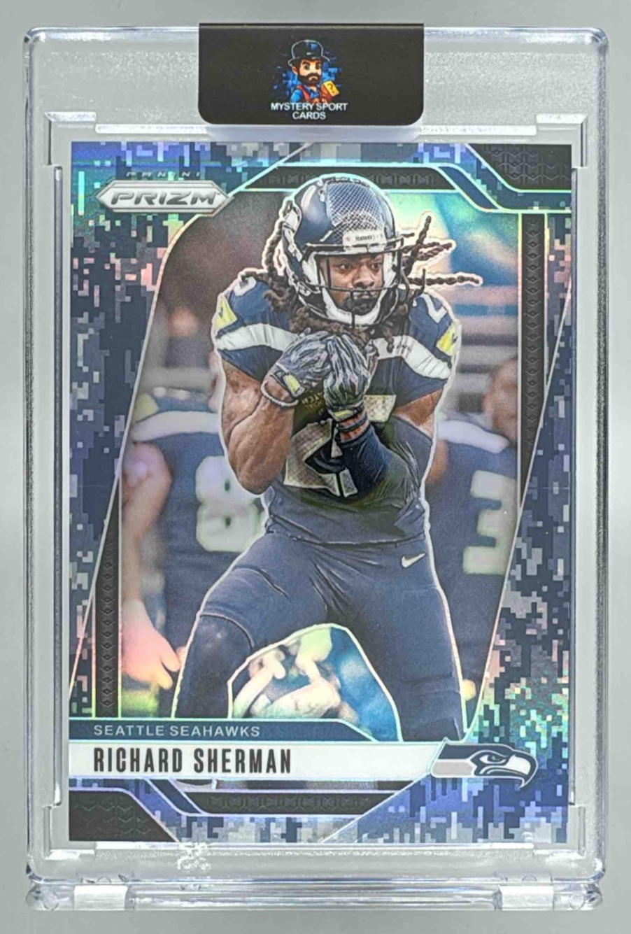 Card image for 2024 Panini Football Prizm Richard Sherman Navy Camo /25 #265 Seattle Seahawks