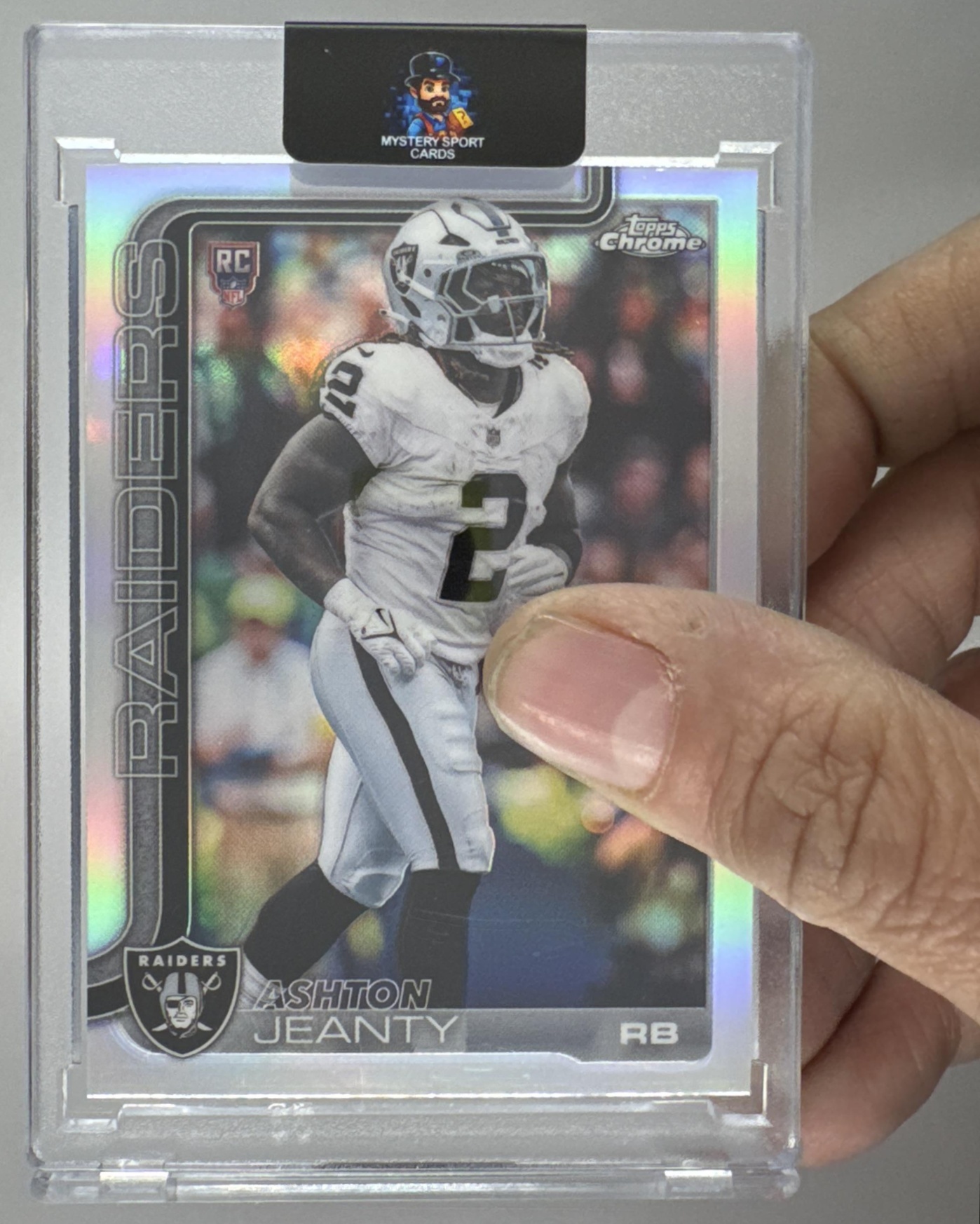 Card image for 2025 Topps Chrome Ashton Jeanty Rookie Refractor #322 RC Raiders