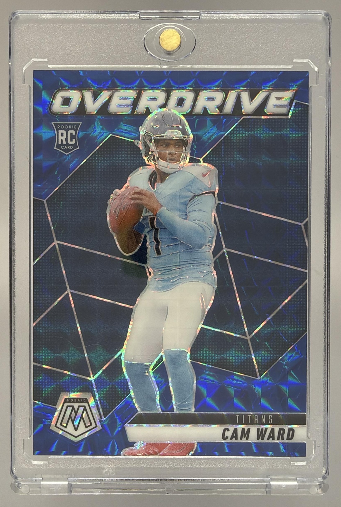 Card image for 2025 Panini Football Prizm Cam Ward Emergent Blue Ice /99 #2 Tennessee Titans