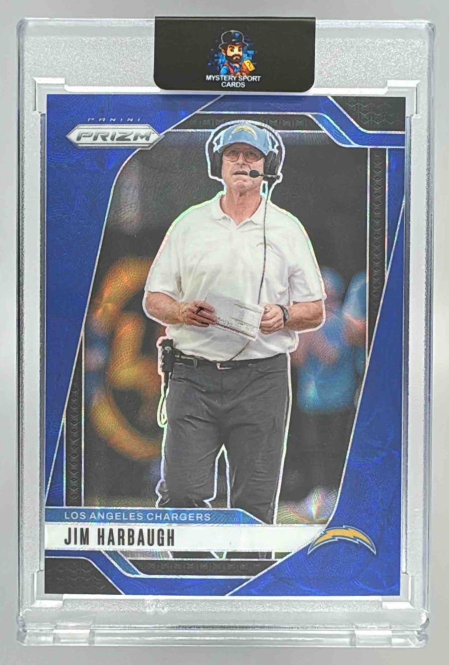 Card image for 2024 Panini Prizm Jim Harbaugh Choice Blue /14 #163 Chargers