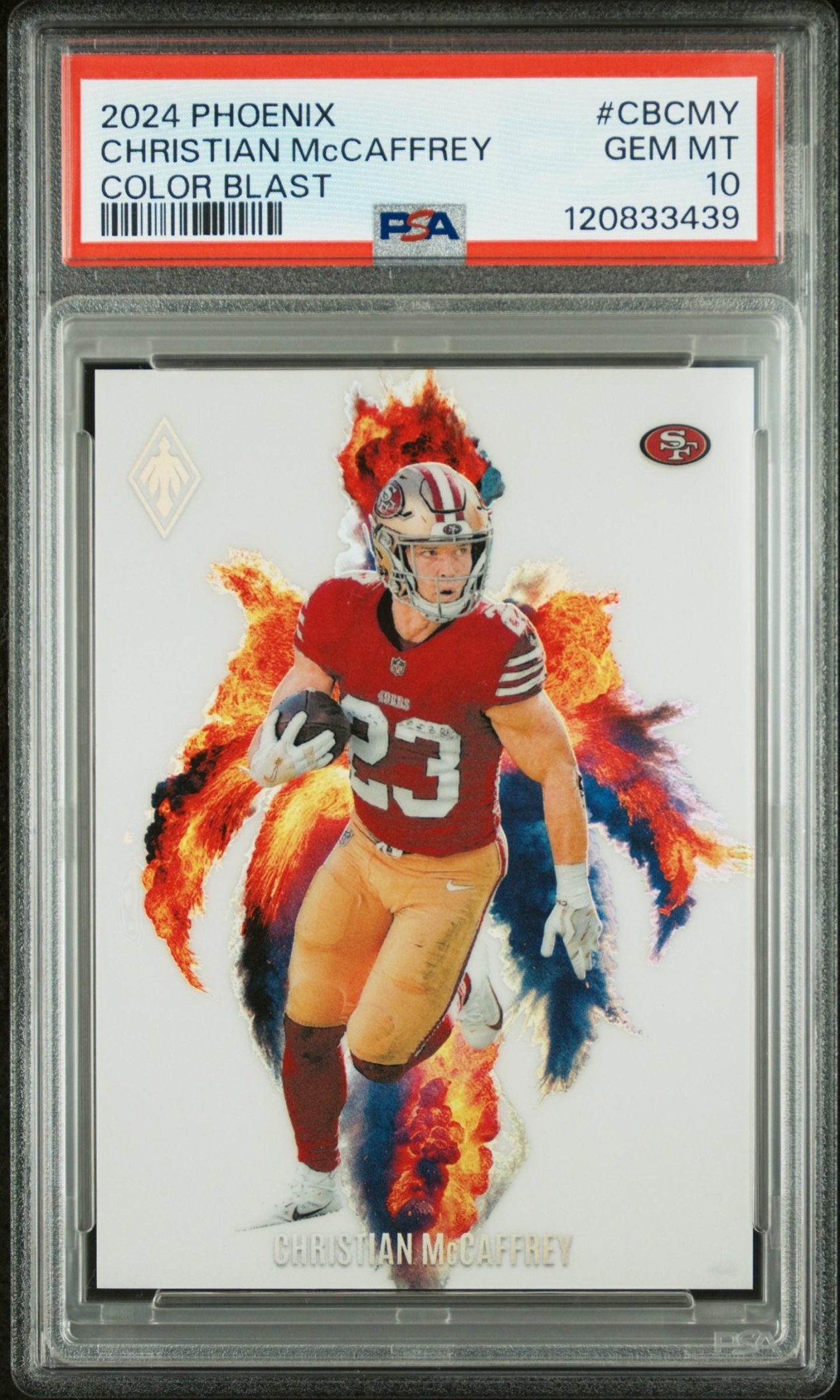 Card image for 2024 Panini Phoenix Christian McCaffrey Color Blast #CB-CMY SSP 49ers