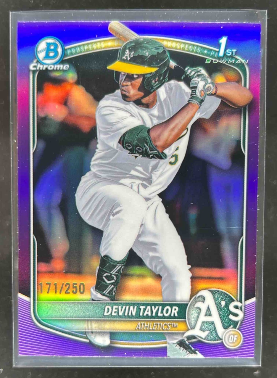 Card image for Devin Taylor 2025 Bowman Draft Chrome Purple Refractor /250