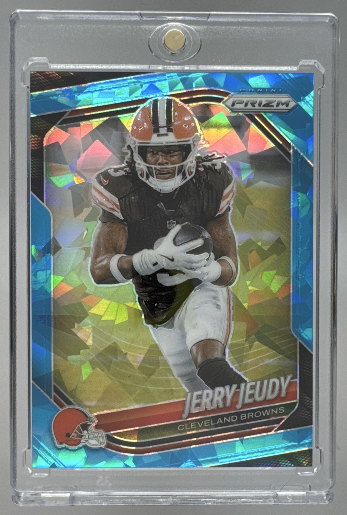 Card image for 2025 Panini Football Prizm Jerry Jeudy Blue Ice /99 #146 Cleveland Browns