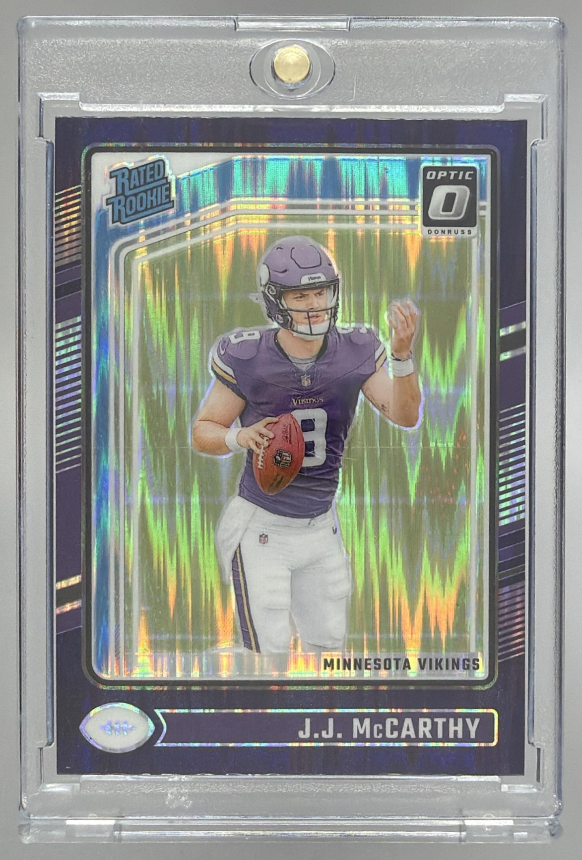 Card image for 2024 Panini Donruss Optic J.J. McCarthy Holo #235 Rated Rookie Vikings