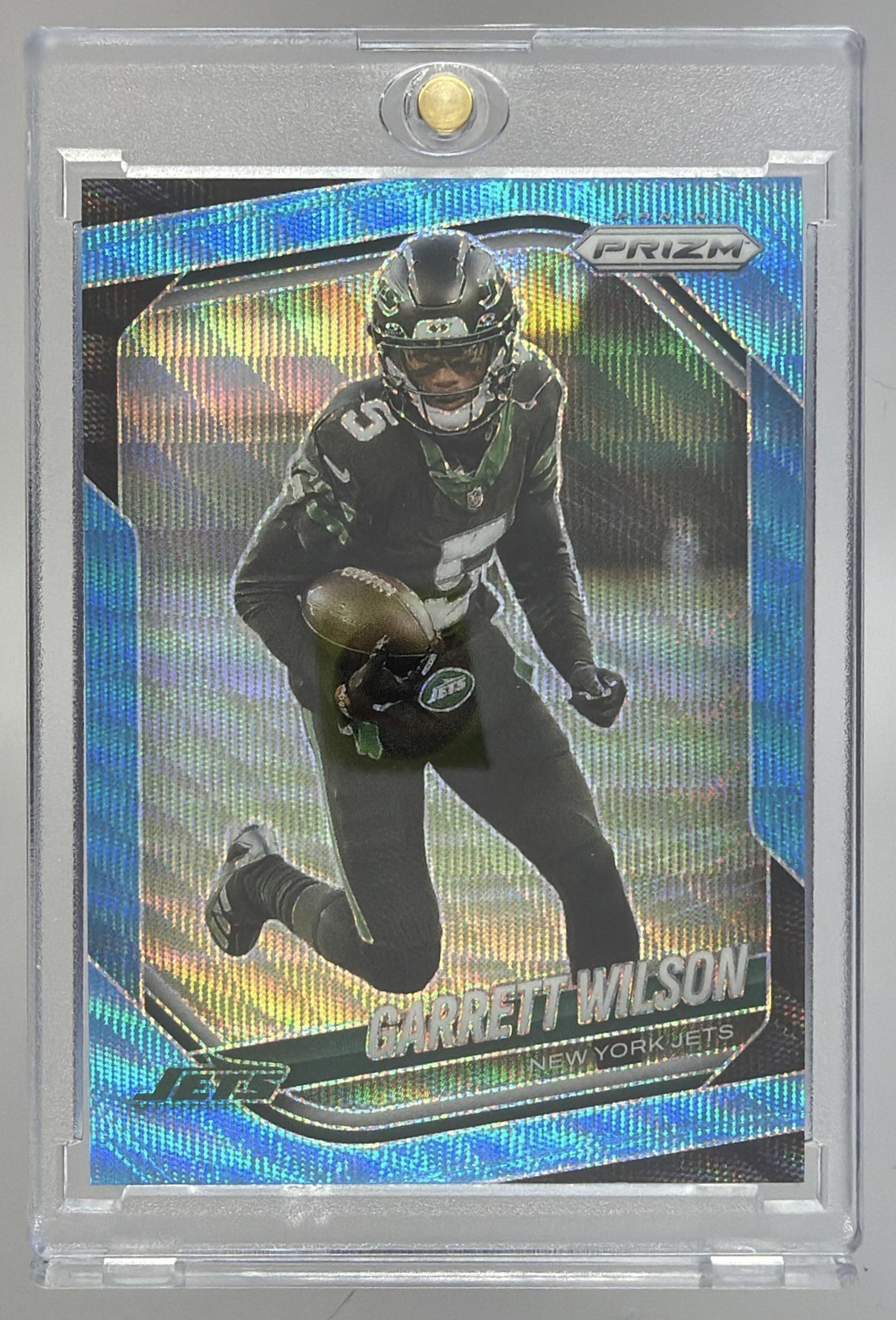Card image for 2025 Panini Football Prizm Garrett Wilson Blue Wave /230 #178 New York Jets