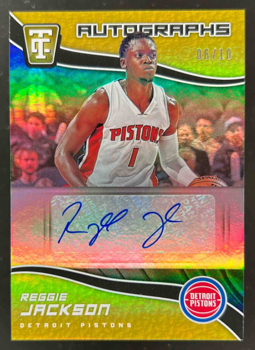 Card image for 2017-18 Panini Totally Certified Reggie Jackson Auto Gold 6 /10 #TCA-RJ