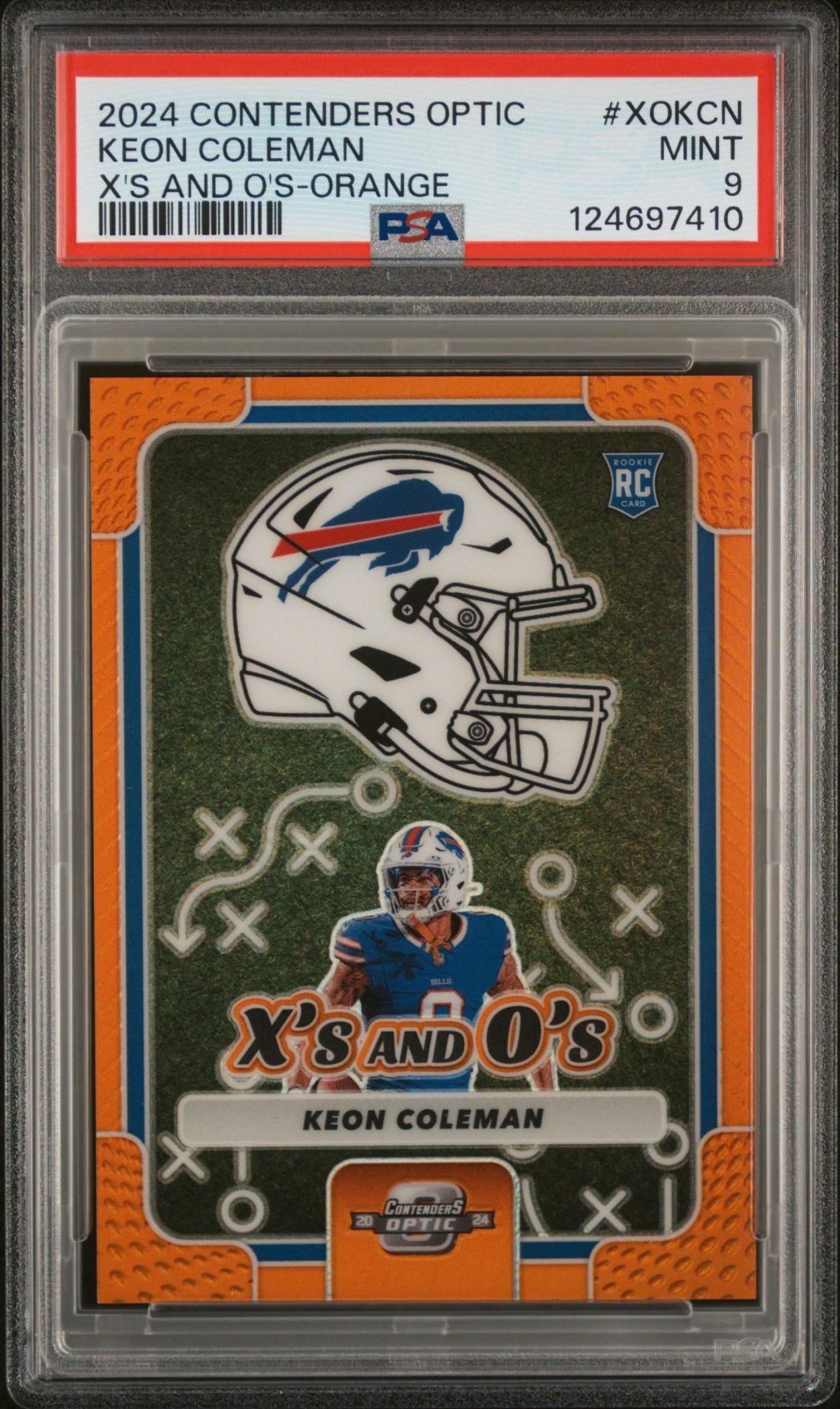 Card image for 2024 Panini Contenders Optic Keon Coleman X's and O's Orange Prizm /50 #XO-KCN RC Bills