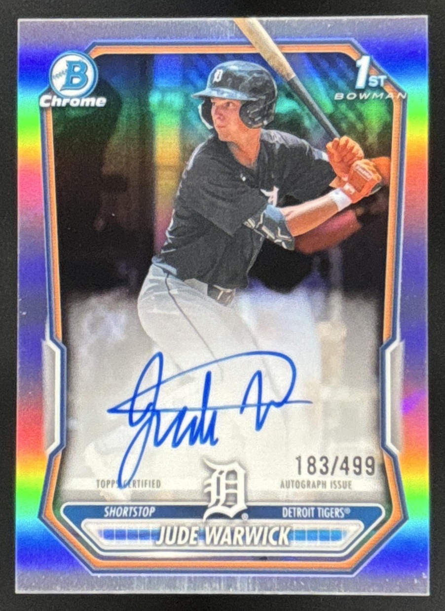Card image for Jude Warwick 2026 Bowman Refractor /499 Chrome Prospect Auto Detroit Tigers