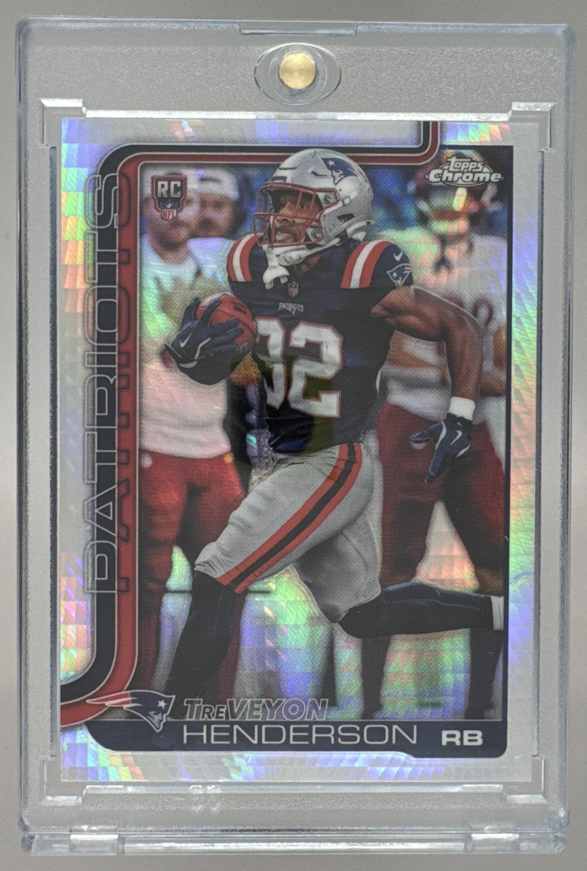 Card image for 2025 Topps Chrome TreVeyon Henderson Rookie #328 RC Patriots