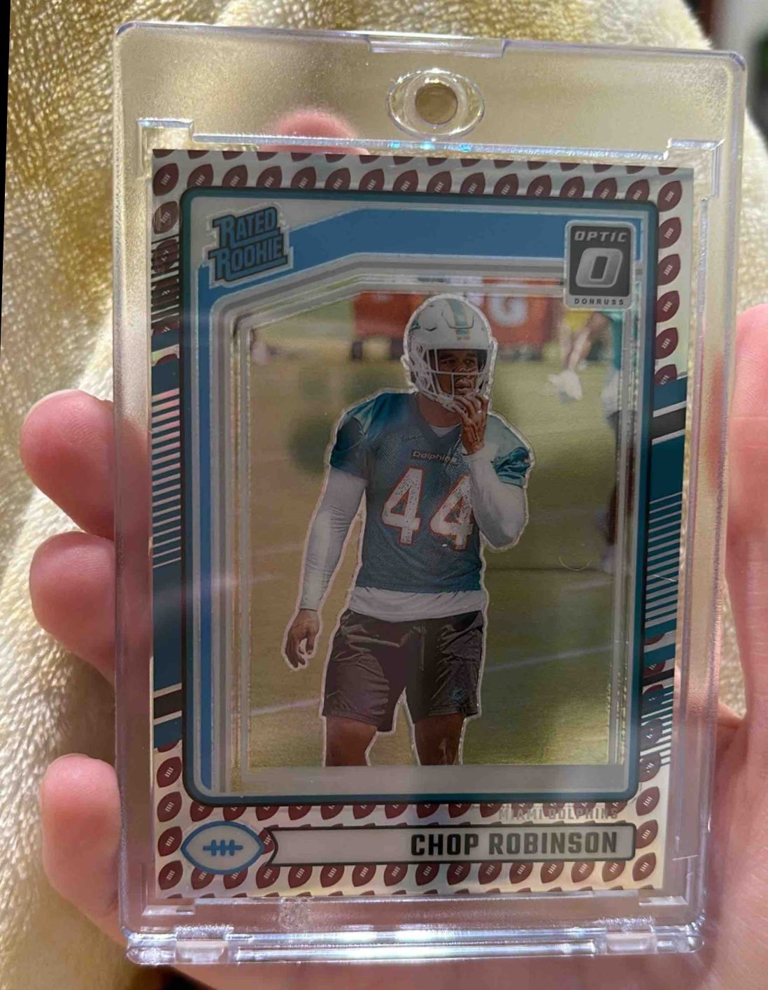 Card image for 2024 Panini Donruss Chop Robinson Optic Rated Rookie Preview Football Emoji #351 RC Dolphins